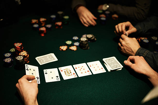 Casino table during Texas hold 'em poker game